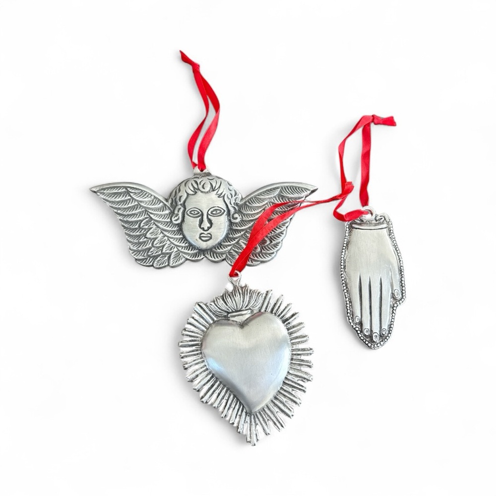 Set 3 Heavy Ex Voto Milagro Ornaments Cherubim Sacred Heart Mano Sagrada